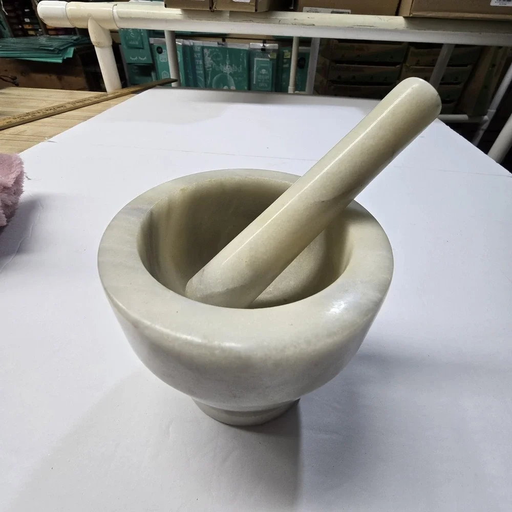 Marble Mortar Pestle Set White Stone Grinder Masher Crush Spice Herb Pill 4.75